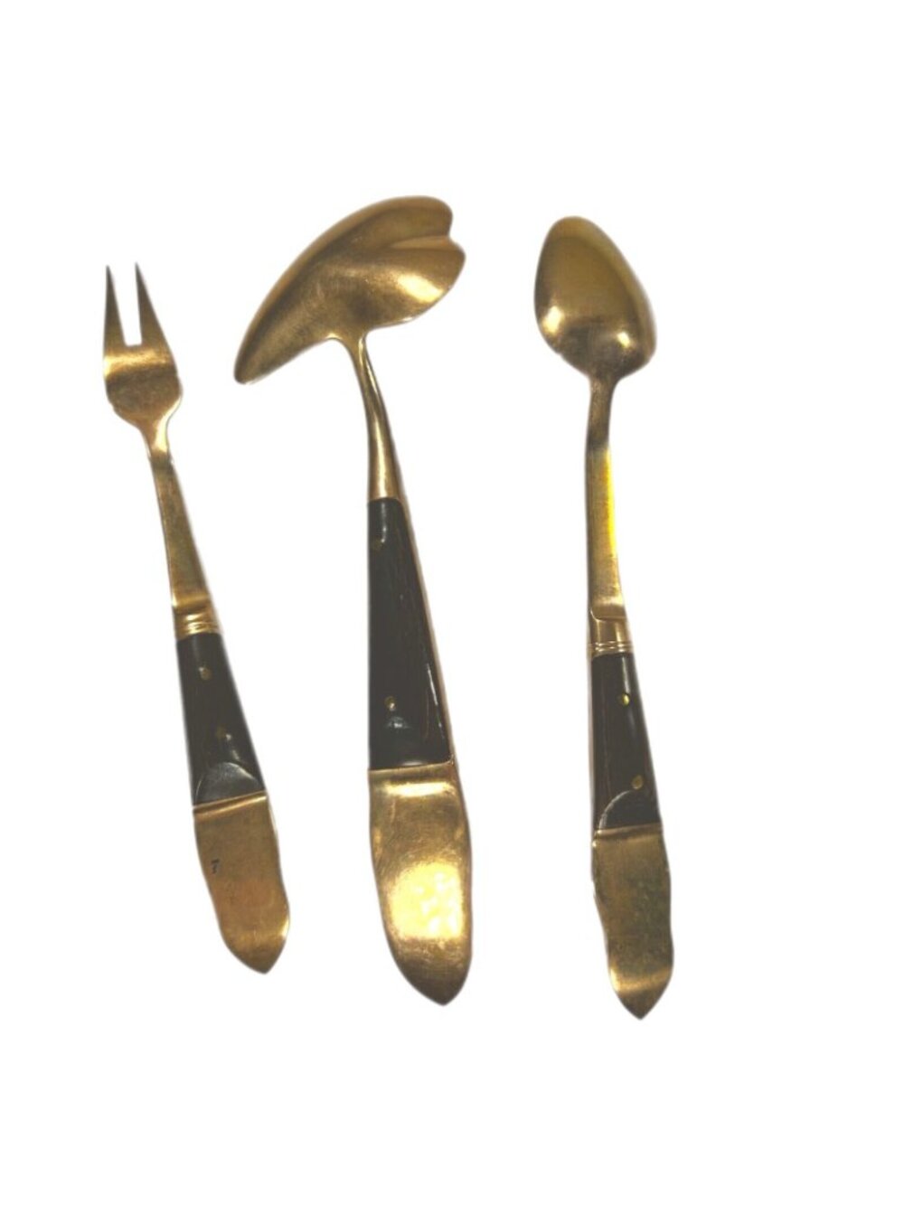 VTG LOT of 3 THAILAND SIAM Brass Wood Handle Small Serving pieces oyster spoon - Picture 3 of 7